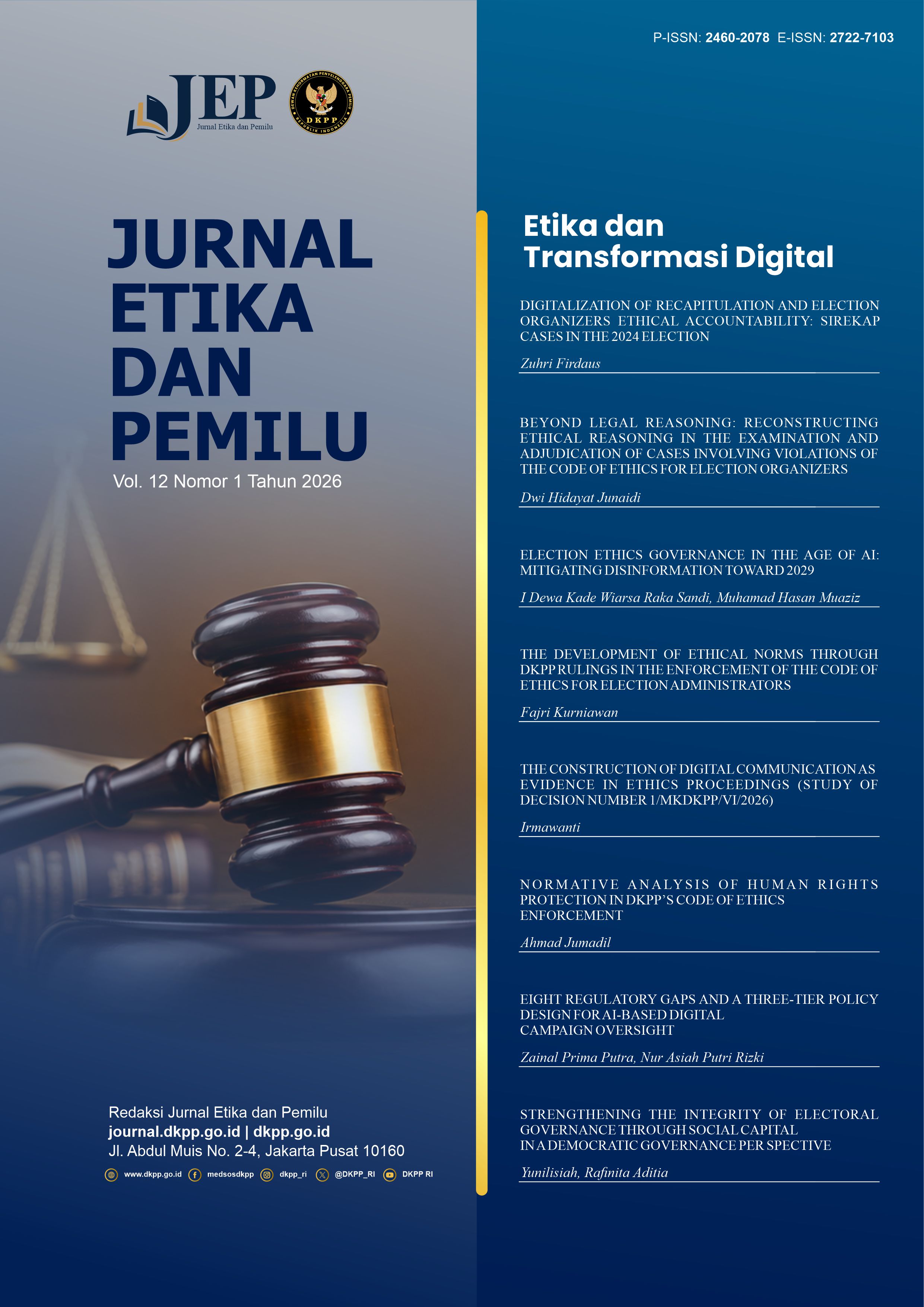 					View Vol. 12 No. 1 (2026): Jurnal Etika dan Pemilu
				